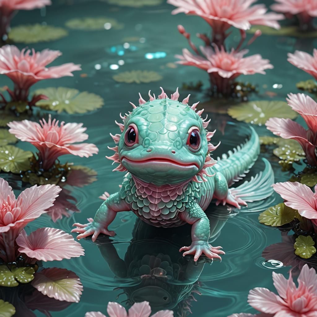 Adorable Anime Axolotl with Shimmering Eyes