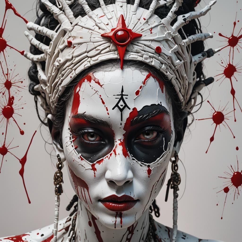 Voodoo Goddess with Cracked Porcelain Skin in Splash Art