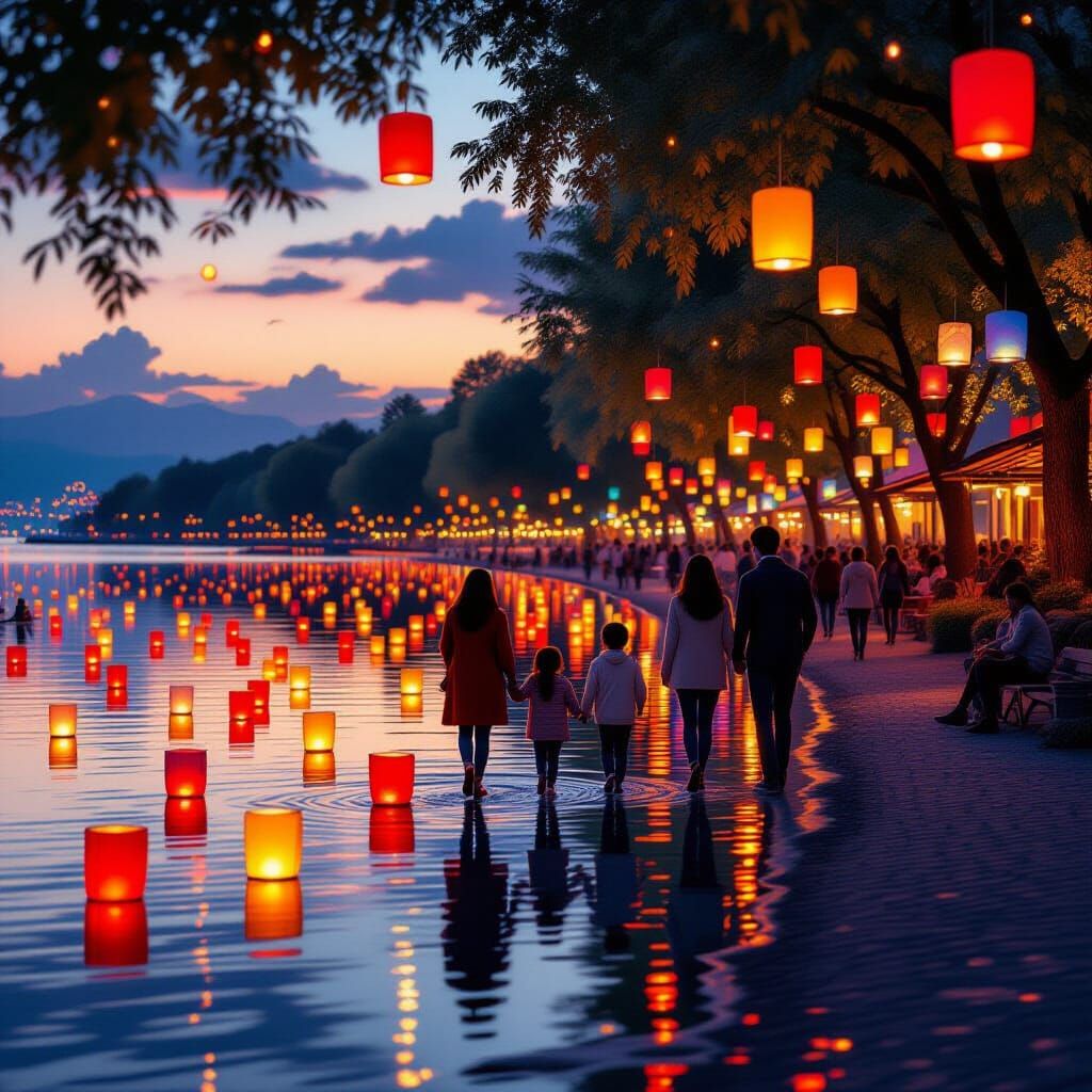 Lakeside Lantern Festival at Dusk