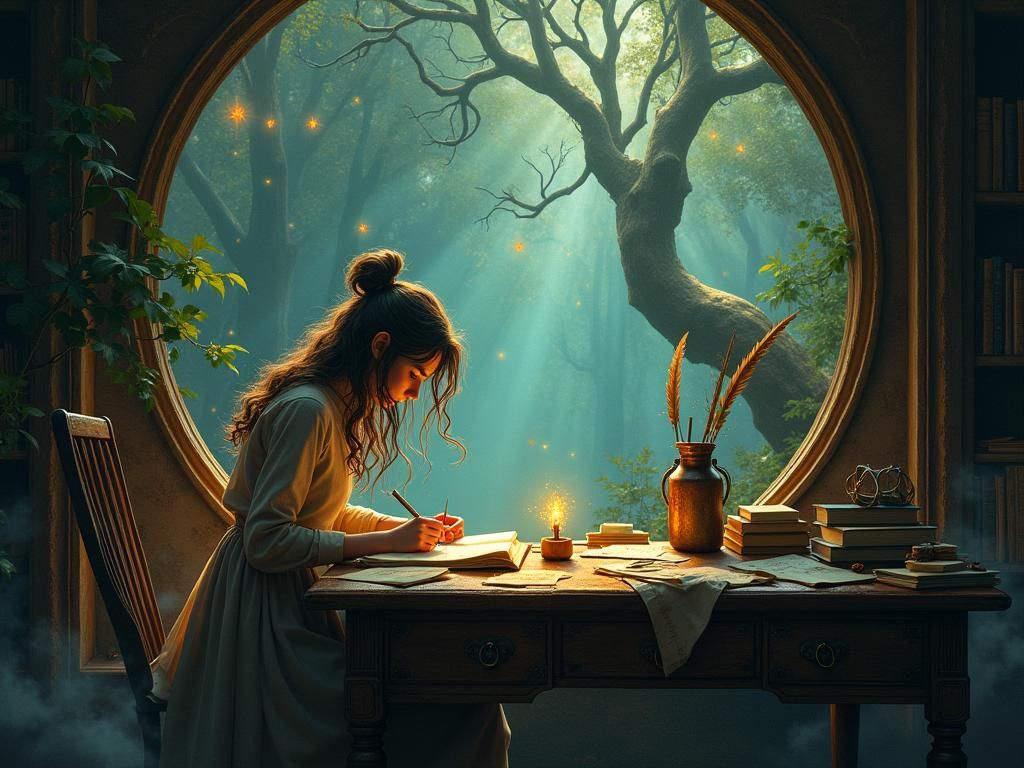 Enchanting Rune Writer in Mystical Forest