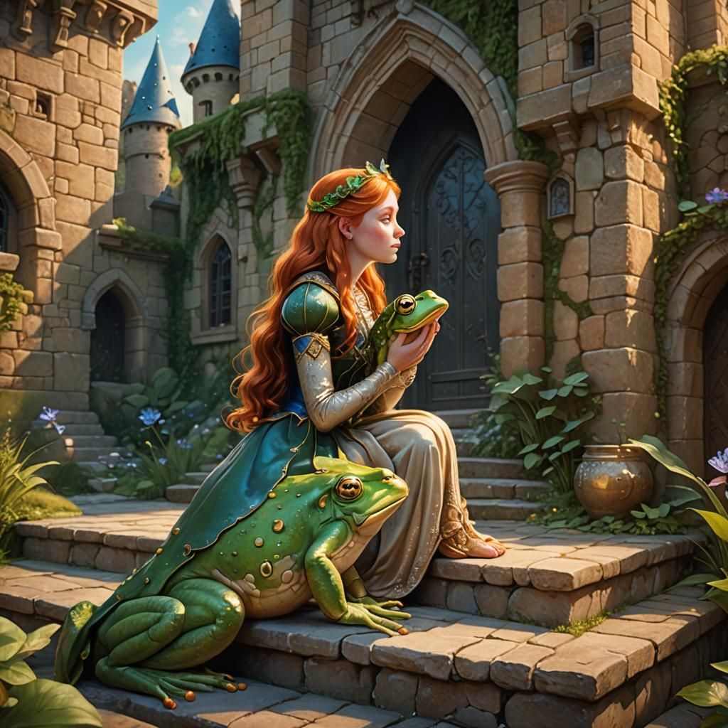 Romantic Kiss on Castle Steps: Fantasy Illustration
