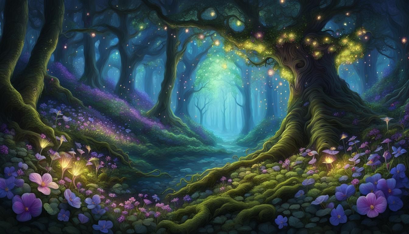 Fireflies Light Up a Lush Forest