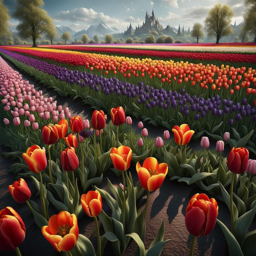 Endless Tulip Field in Detailed Matte Painting