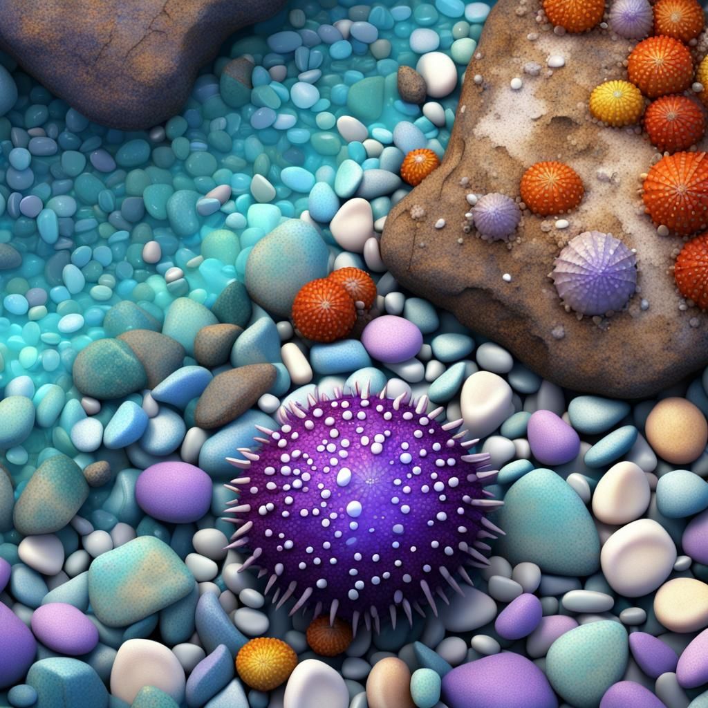 Purple Sea Urchin Mosaic Under the Sea