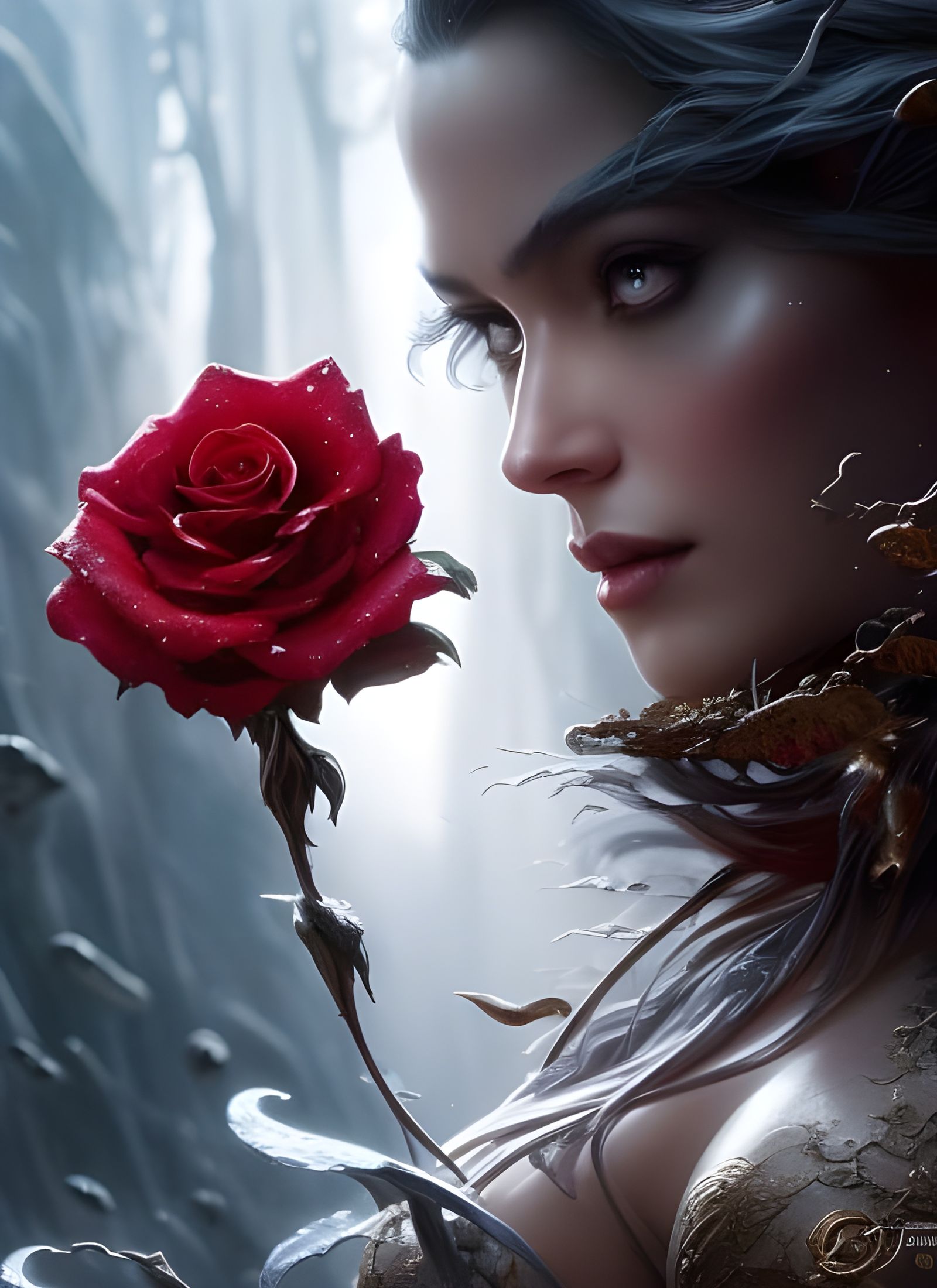 Blood Rose Masterpiece in Watercolor Style