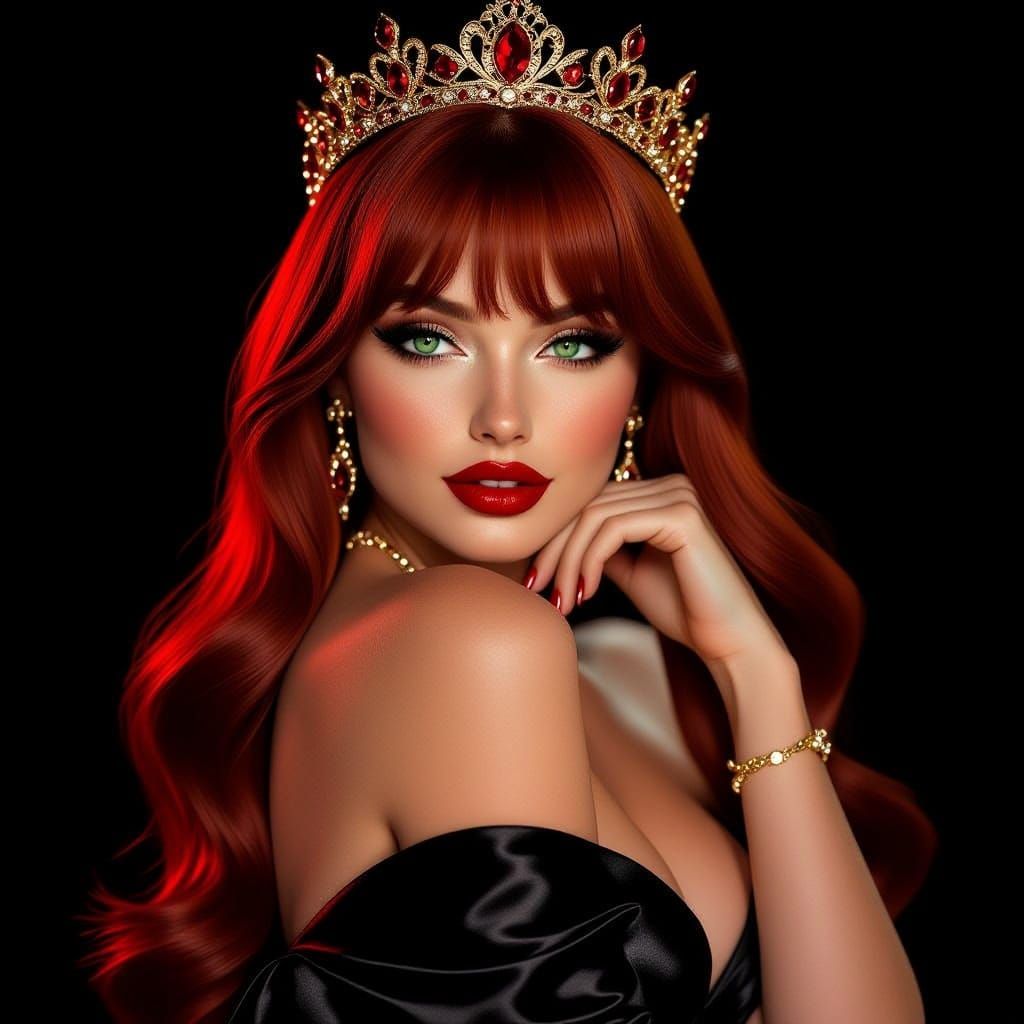 Voluptuous Woman with Cherry Red Hair and Jade Eyes