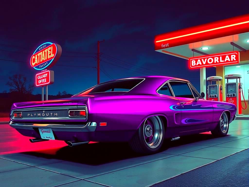 Restomod 1968 Plymouth Barracuda at Night