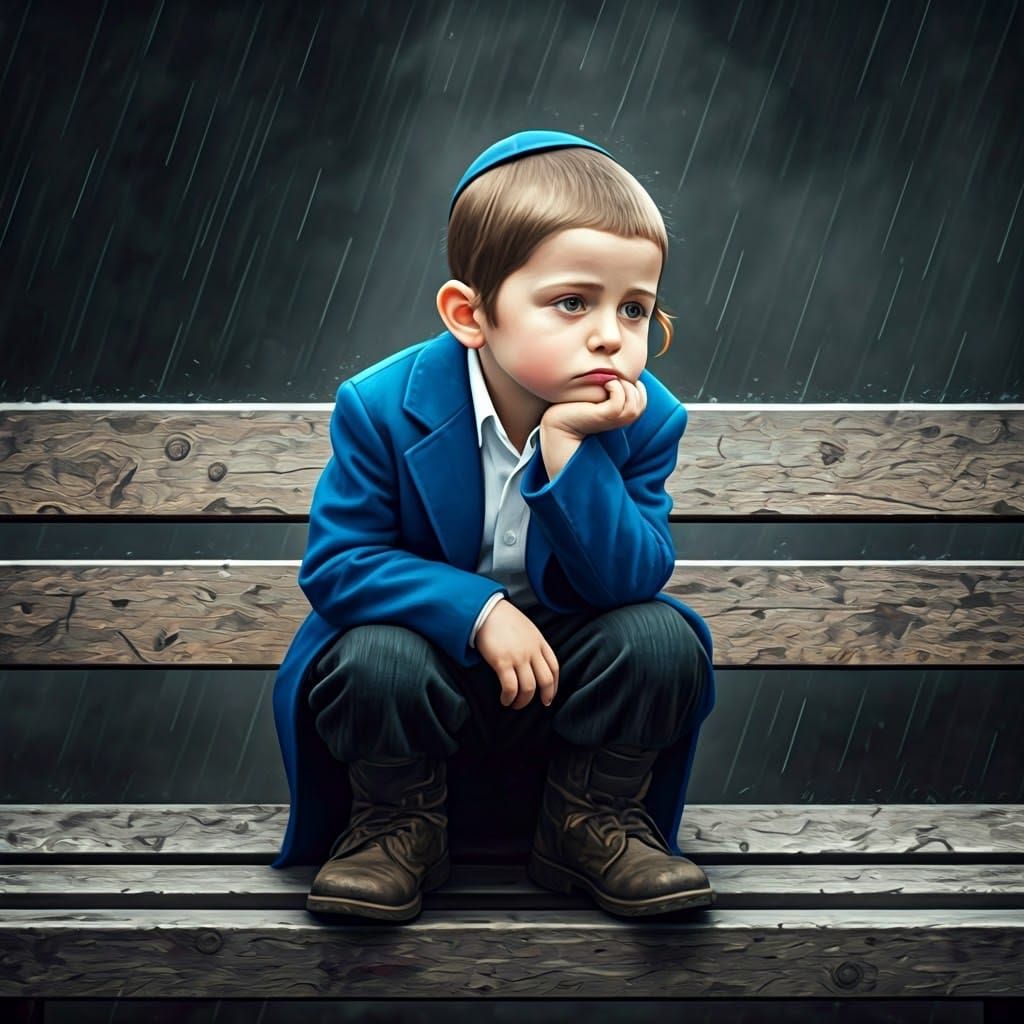Young Hasidic Boy Reflects on a Rainy Day
