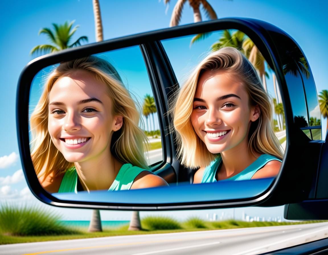 Smiling Women in Car on Miami Beach Road