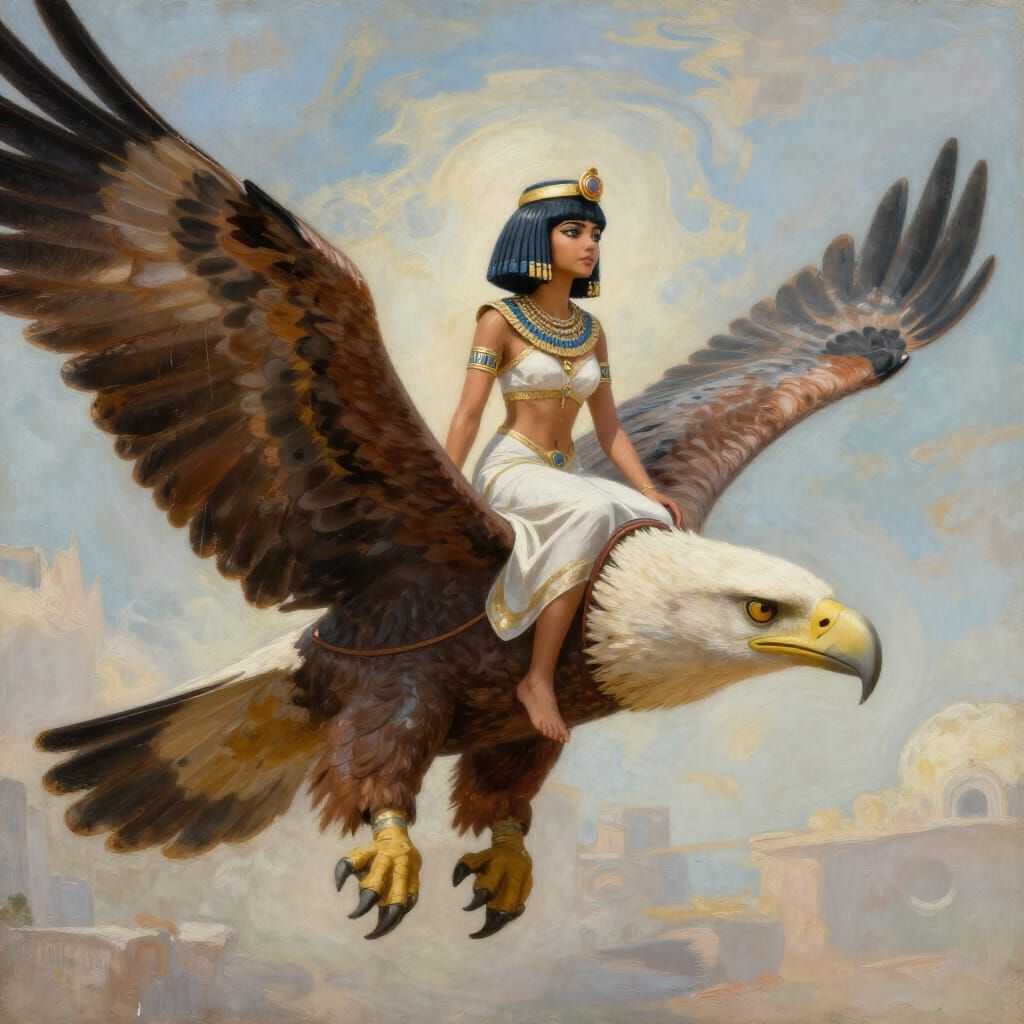 Egyptian Queen Rides Giant Eagle in Lora Zombie Style