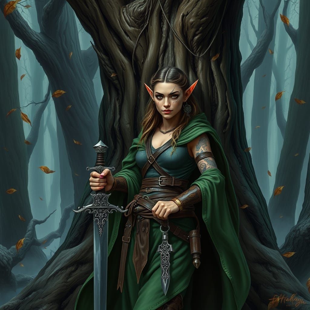 Wood Elf Warrior in Ancient Forest
