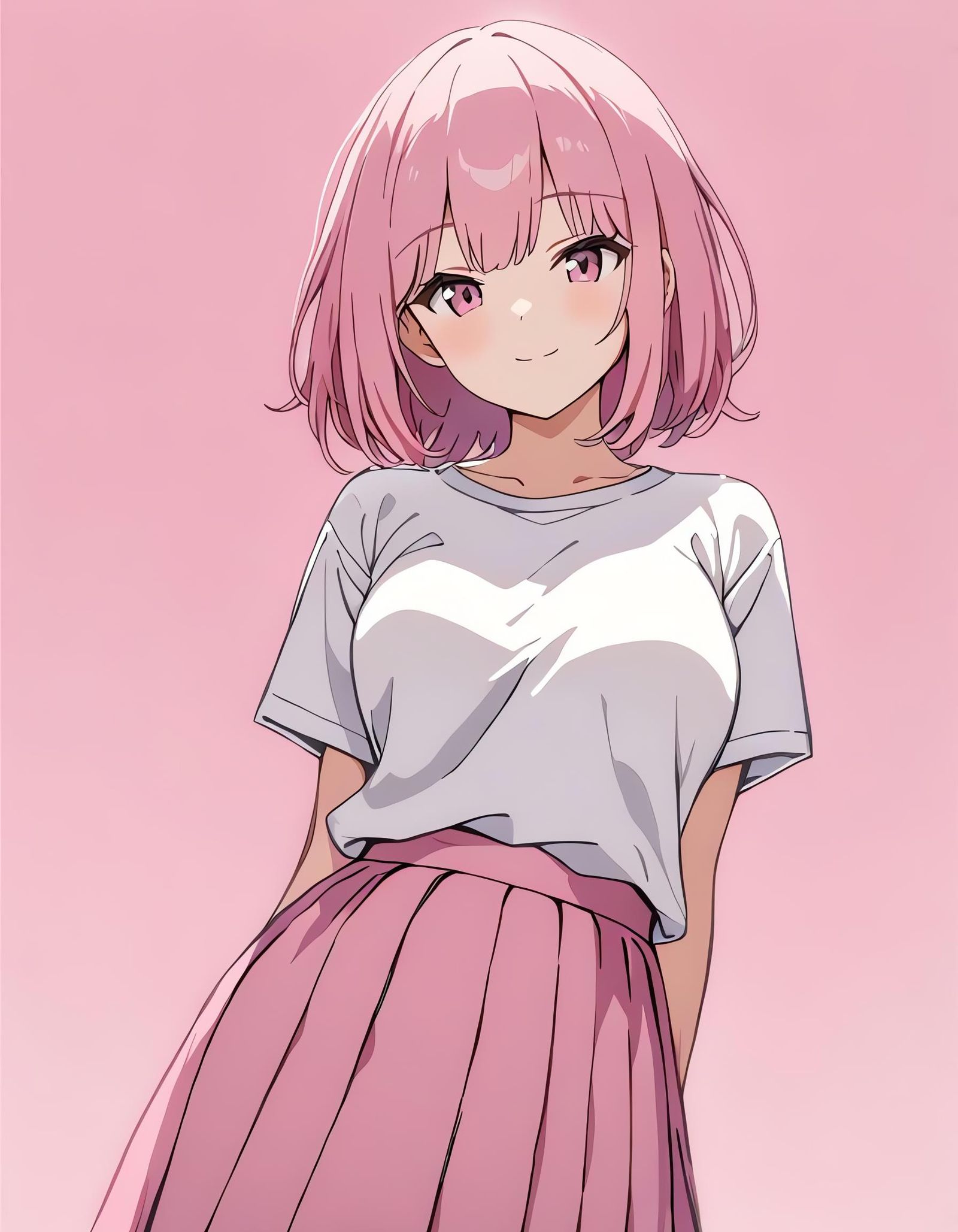 Pink-Haired Girl in Pink Outfit, Cel-Shaded Style