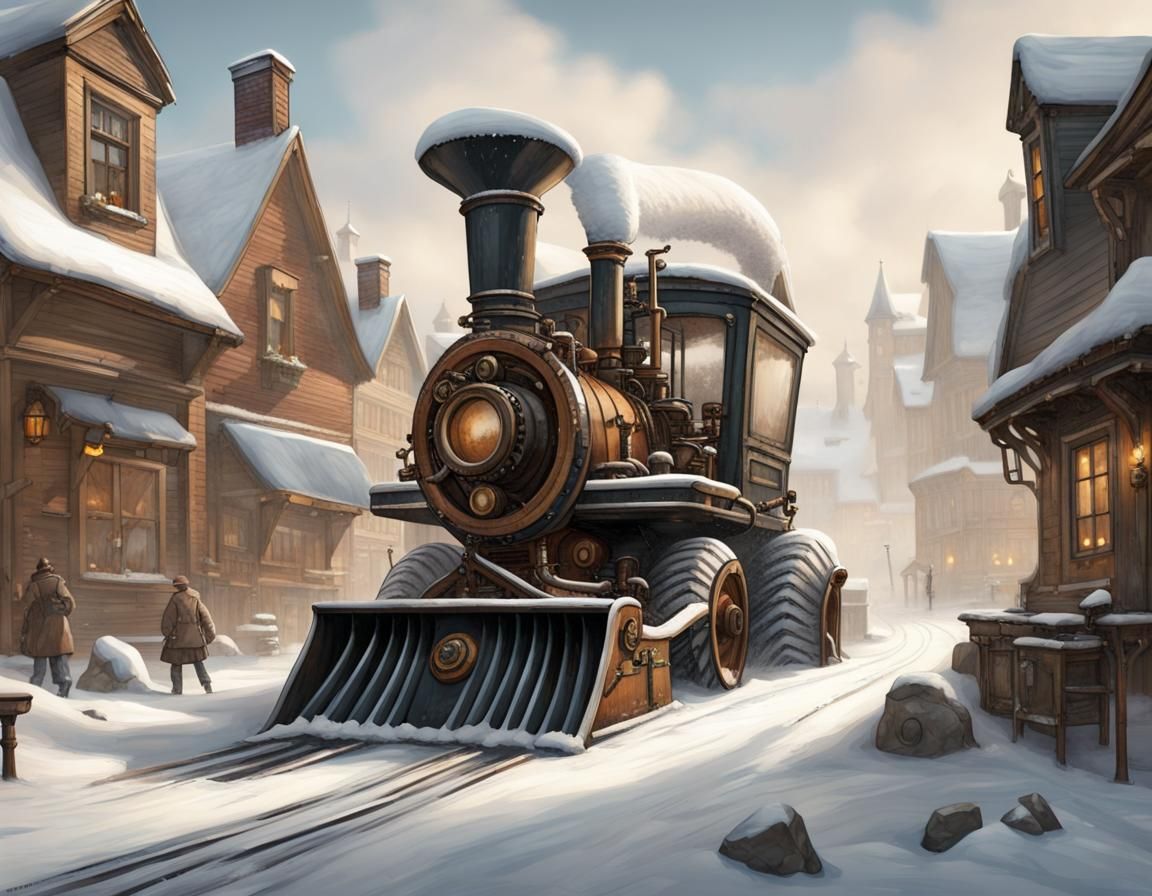 Steampunk Snowplow Clears Village After Snowfall