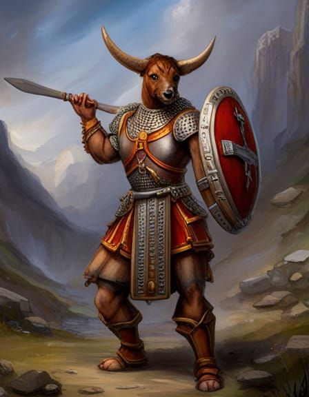 Armored Minotaur with Longsword