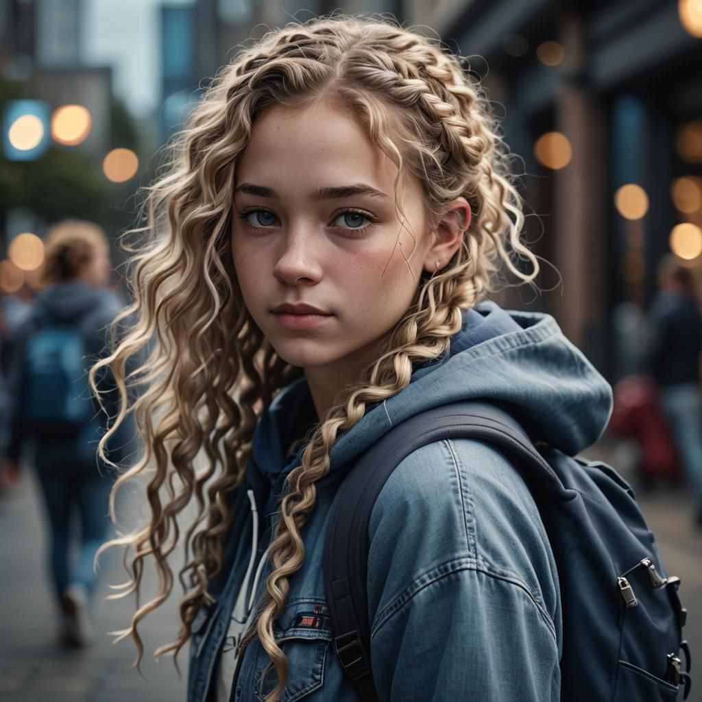 Hyperrealistic Portrait of a Girl with Braids