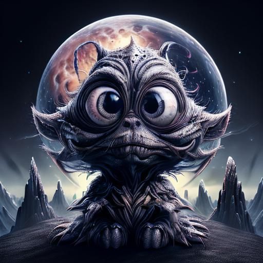 Cute Chibi Dinosaur in Shimmering Cosmic Nebula