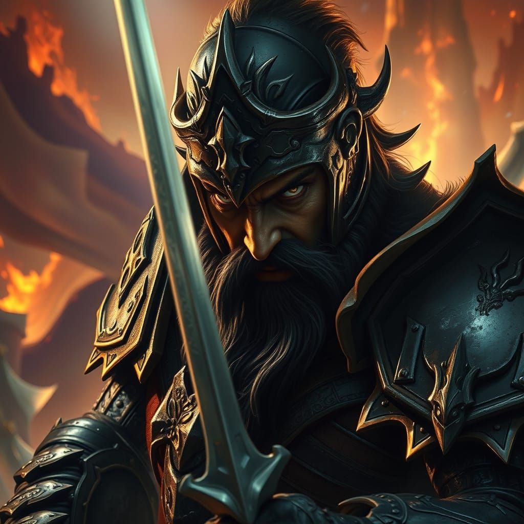 Dark Fantasy Warrior in Epic Battle