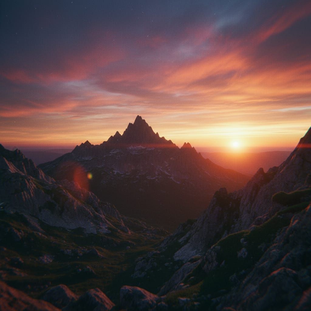 Hyperrealistic Mountain Range at Sunrise