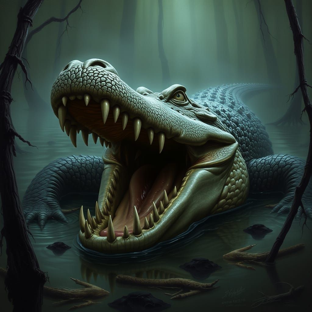 Fearsome Swamp Alligator in Dark, Moody Style