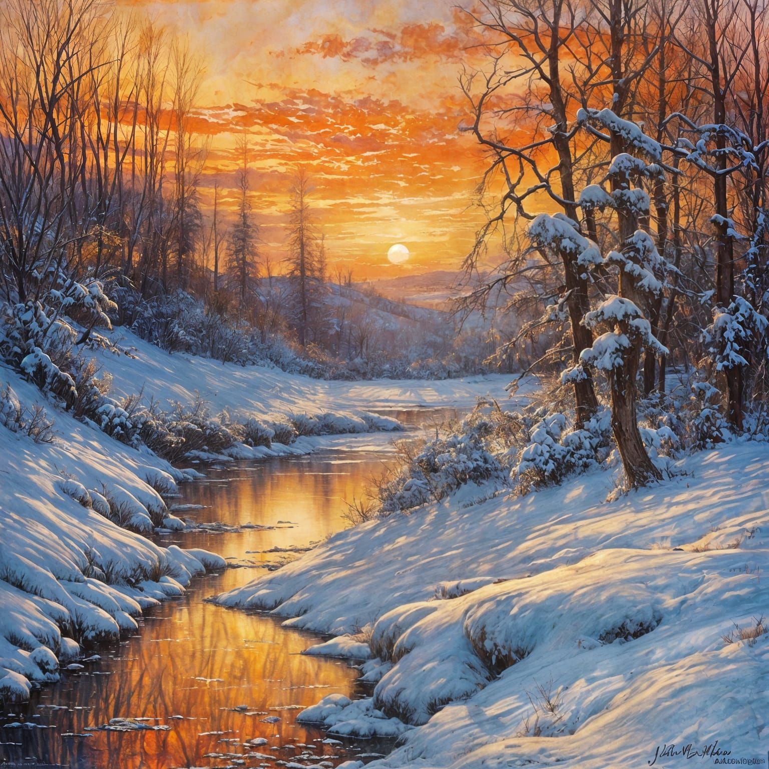 Sunset over a winter landscape