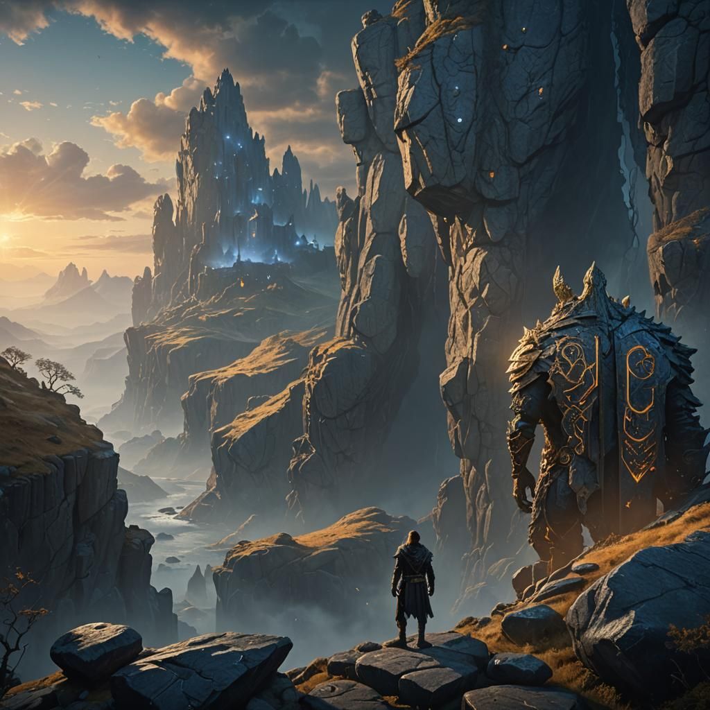 Magical Creature Overlooks Fantasy Landscape