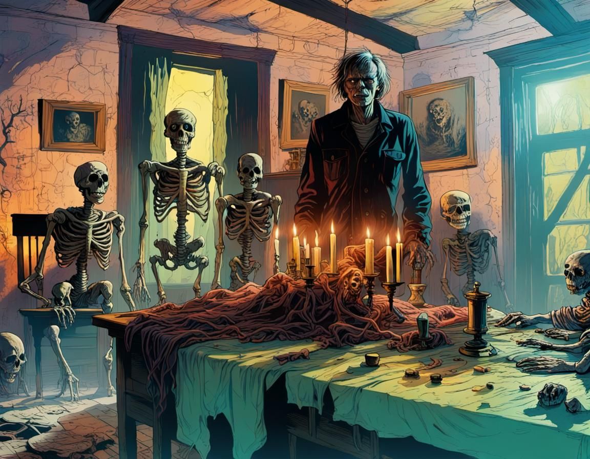 Haunted House Horror Scene in Comic Book Style