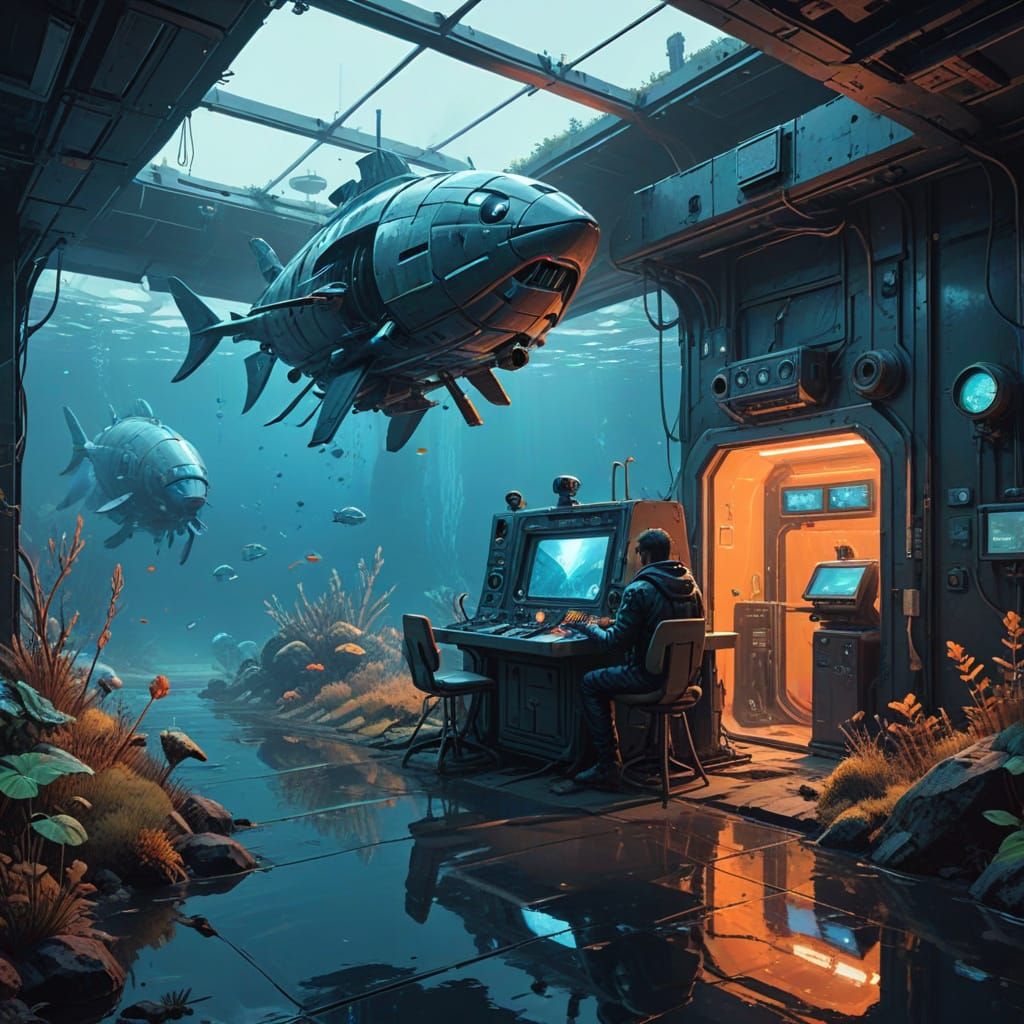 Futuristic Underwater Lab in Pixelcore Style