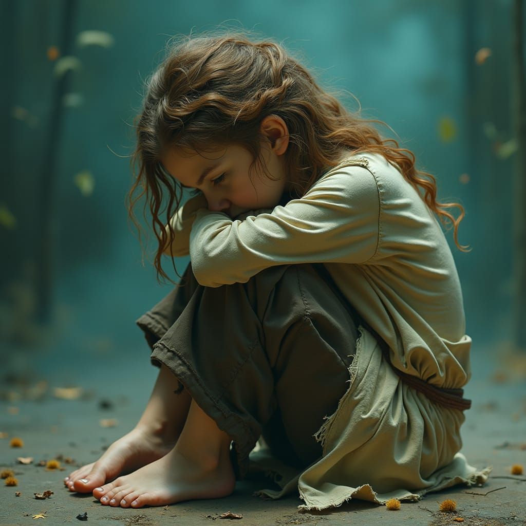 Eerie Girl in Tattered Clothes Matte Painting