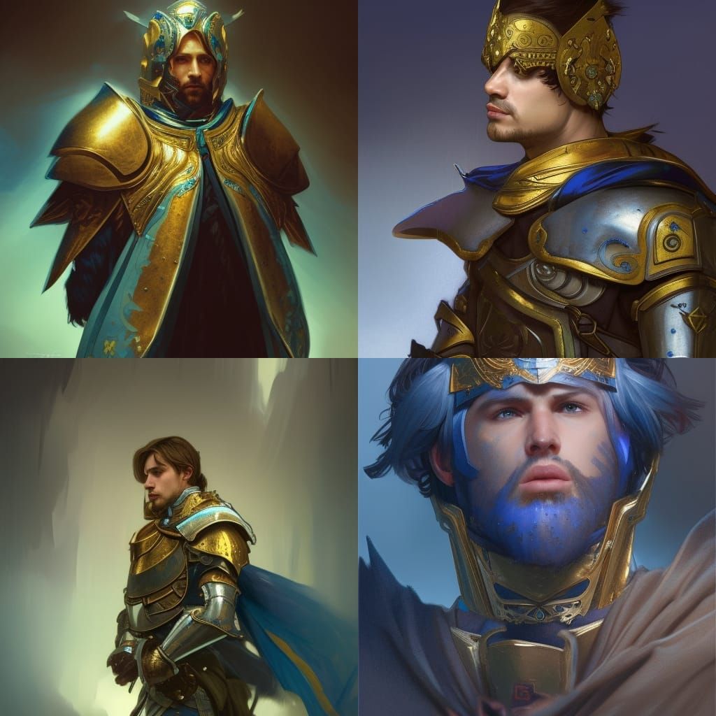 Fantasy Knight Portrait with Blue Cloak, Detailed Art
