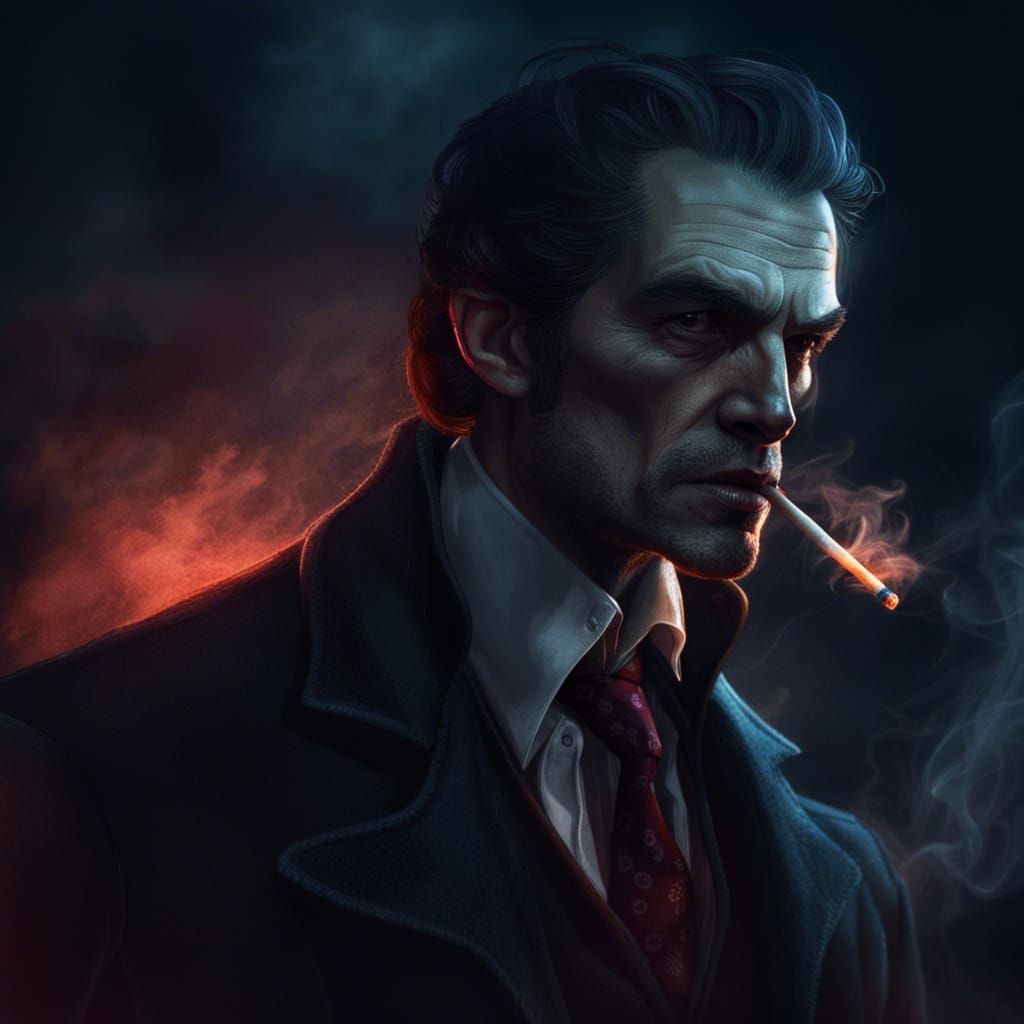 Vampire Detective Portrait: Smoking, Tired, and Angry