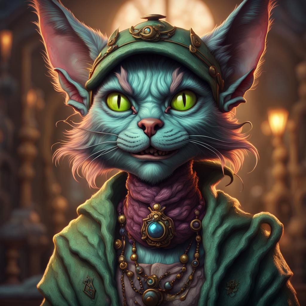 Cartoon Goblin Cat Lady Portrait in Fantasy Art Style