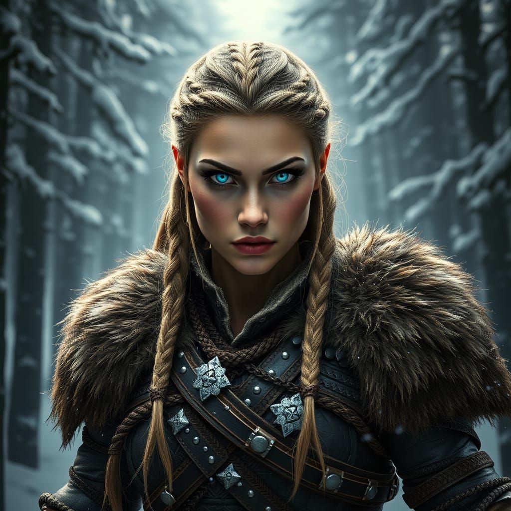 Epic Barbarian Warrior in Snowy Forest