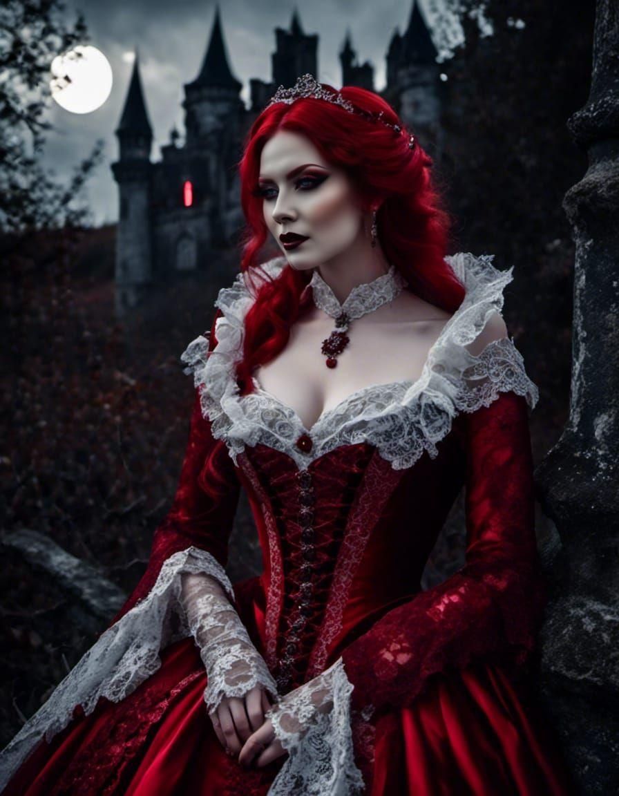 Victorian Vampire Woman in Gothic Setting