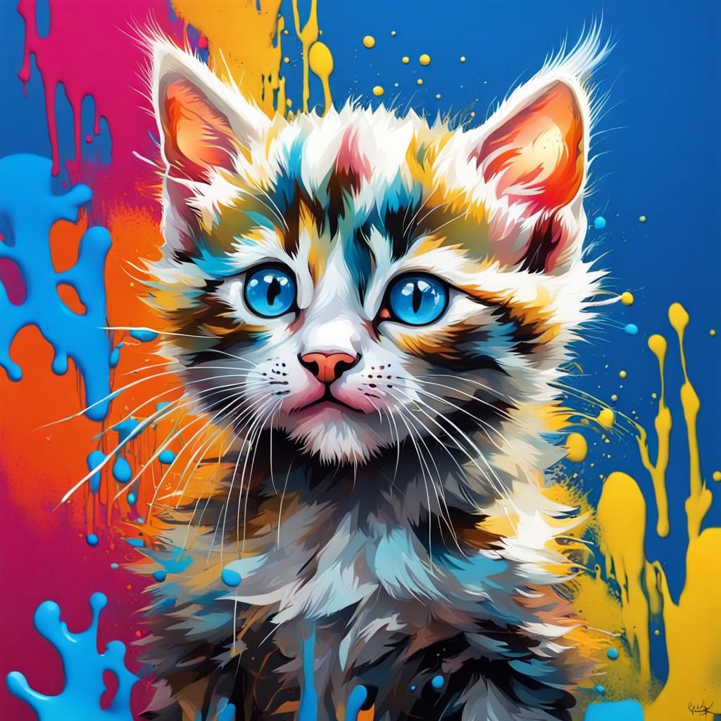 Colorful Kitten in Graffiti Splash Art Style