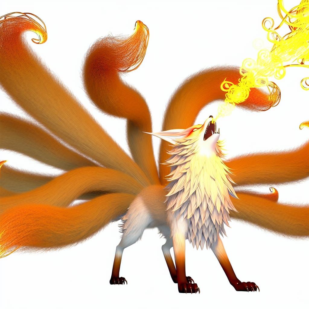 Nine-Tailed Fox Unleashes Energy: East Asian Folklore