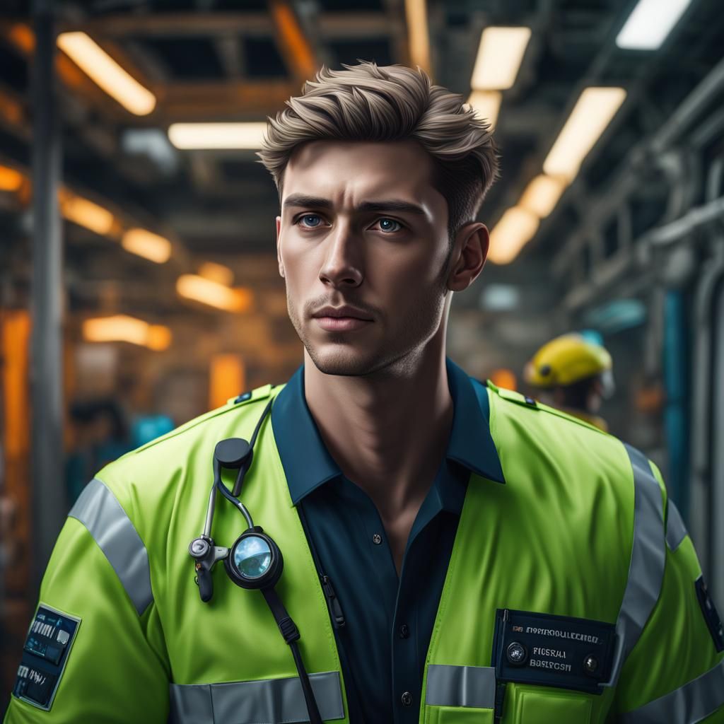 Hyperrealistic Portrait of a Young Paramedic