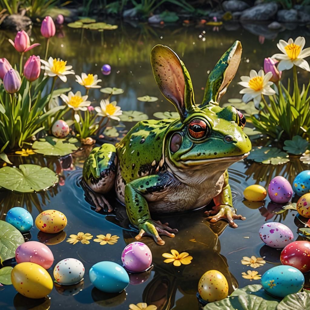 Easter Frog with Rabbit Ears in 3D-CGI