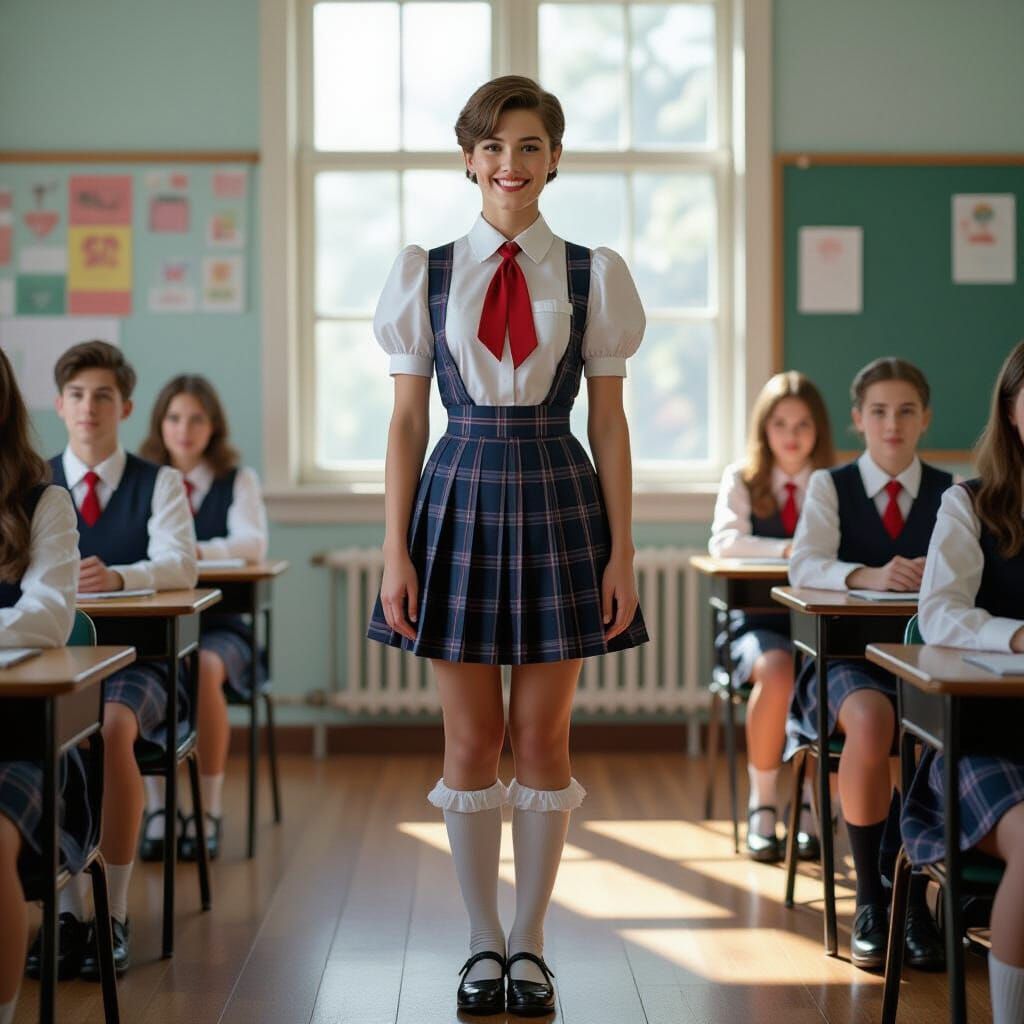 Young Man Crossdressing in Schoolgirl Uniform