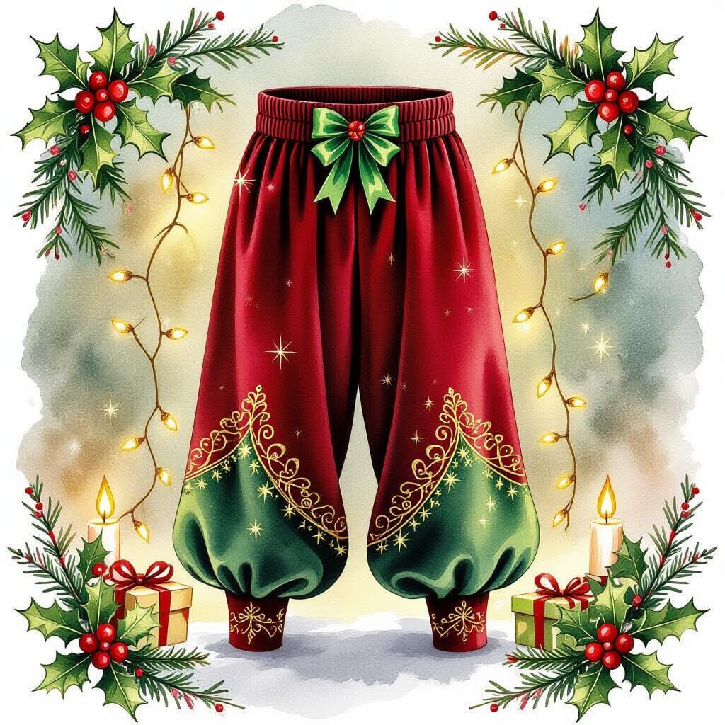 Whimsical Christmas Harem Pants with Festive Accents