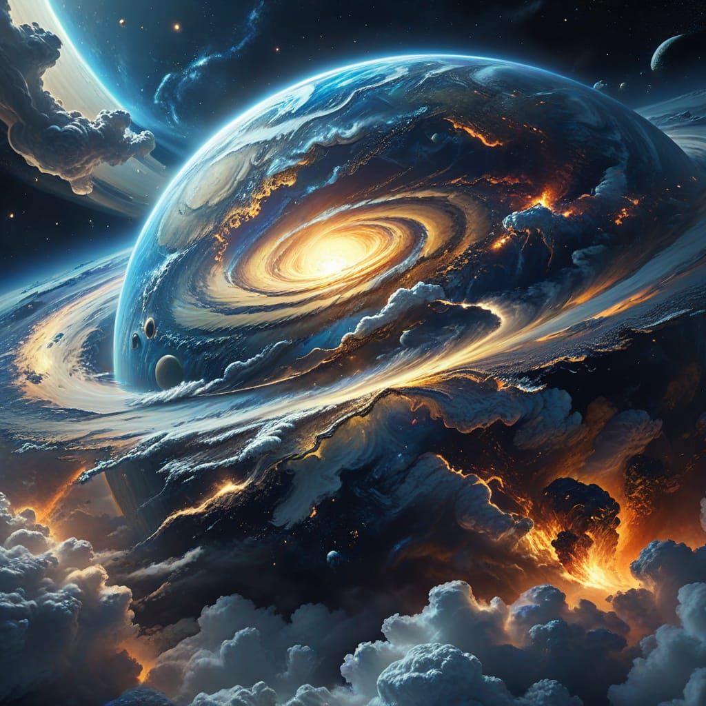 Earth in Space: Vibrant Sci-Fi Oil Painting