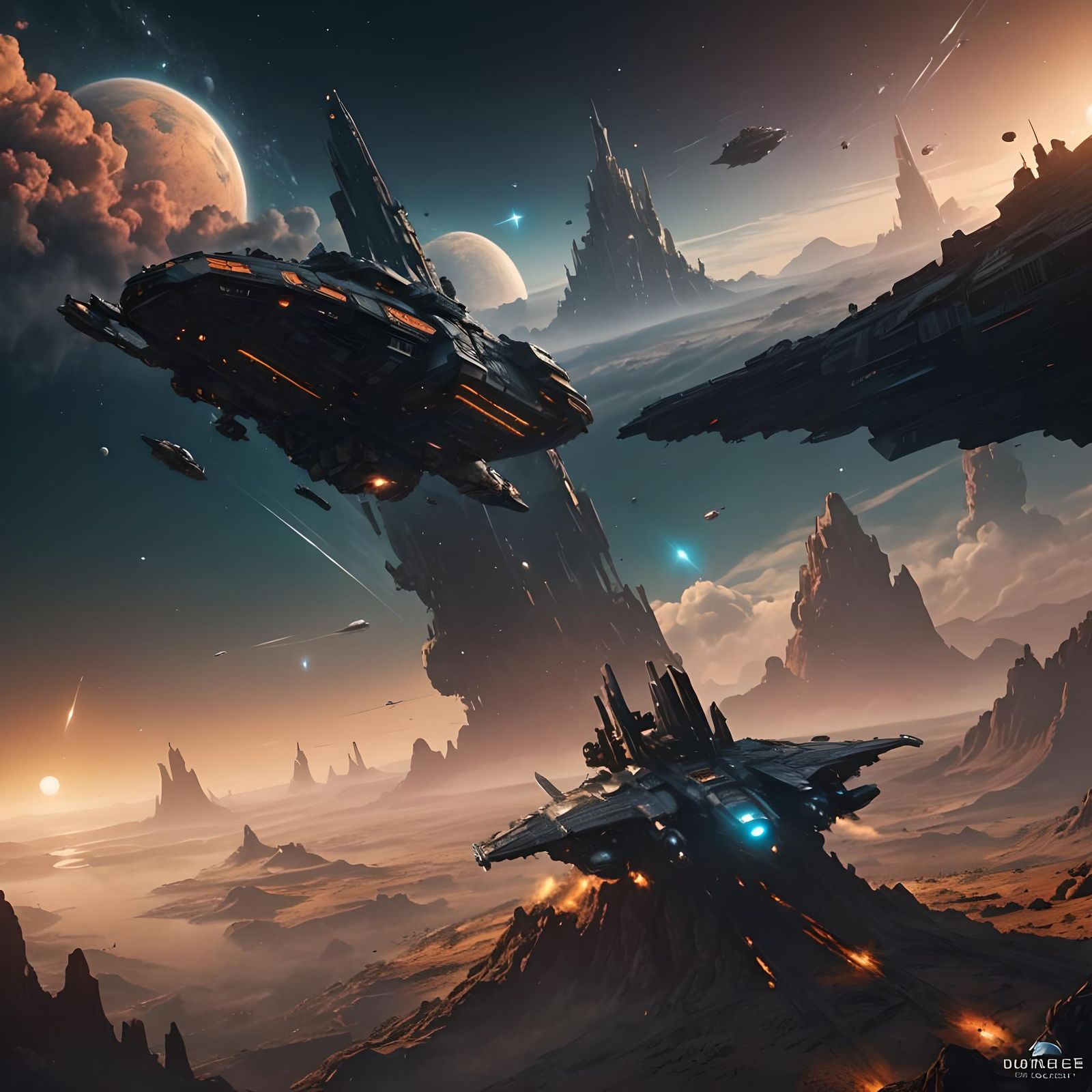 Science Fiction Landscape with Spaceships in Unreal Engine