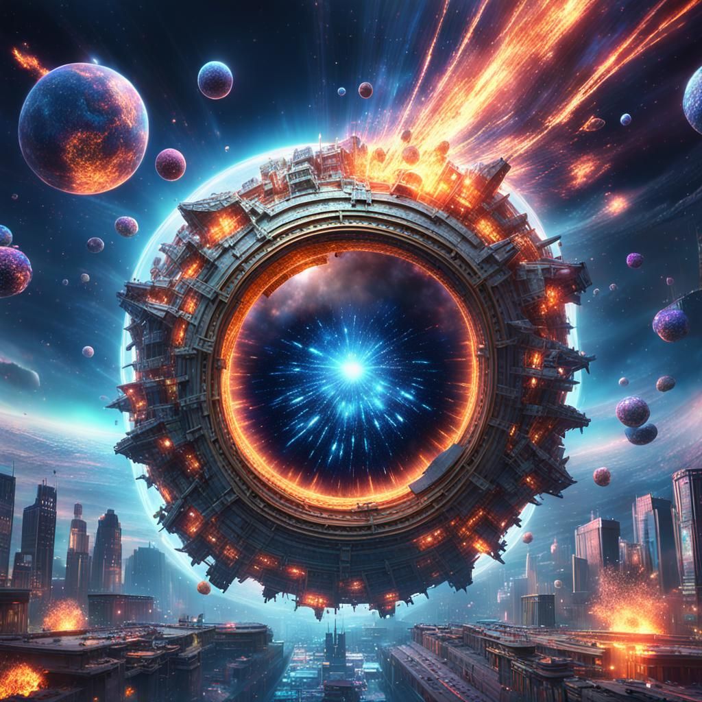 Cosmic Implosion in Detailed Matte Painting Style