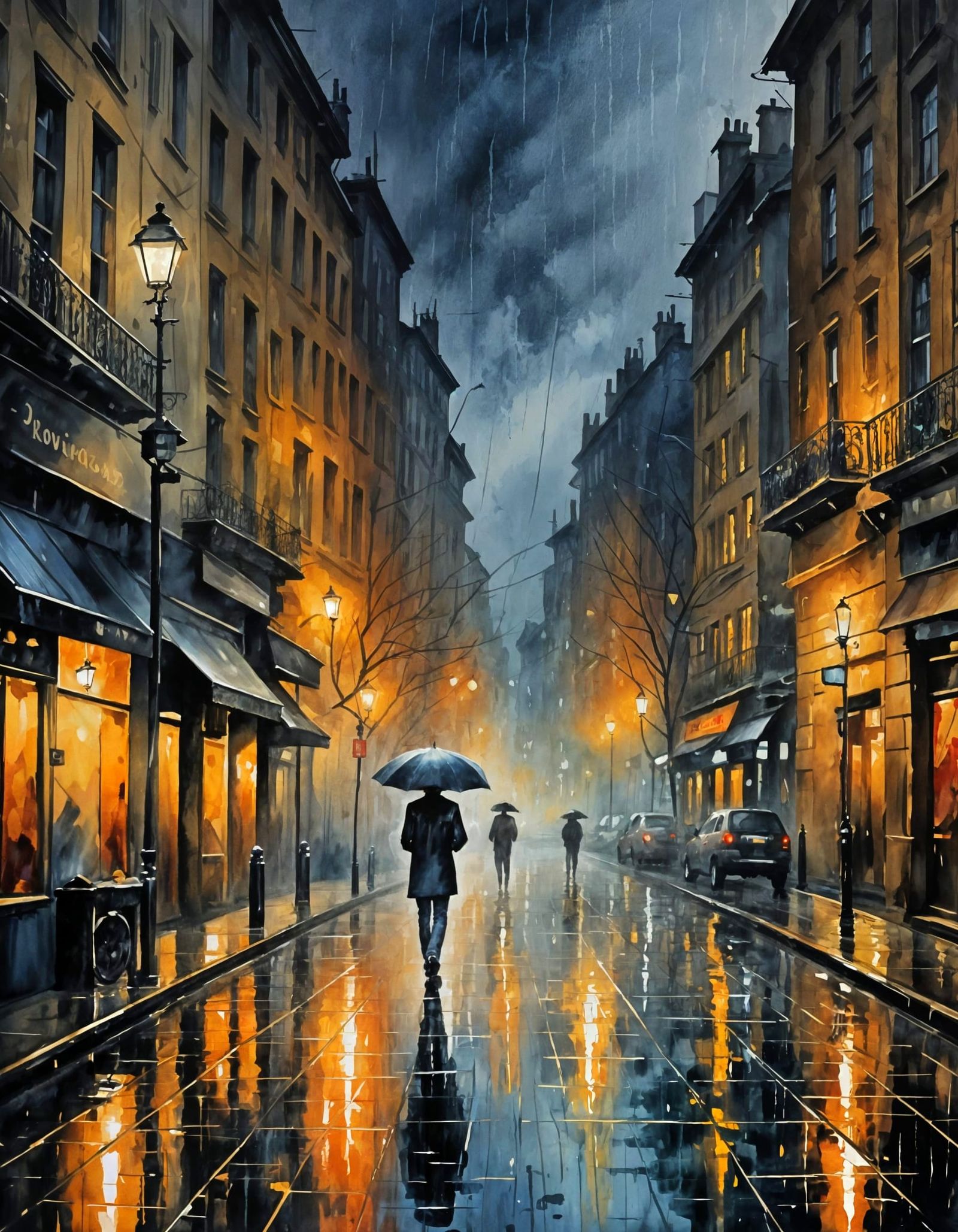 Dark Watercolour Painting in Rainy Mood