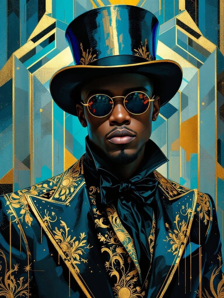 Dandy in Zoot Suit Style with Geometric Background