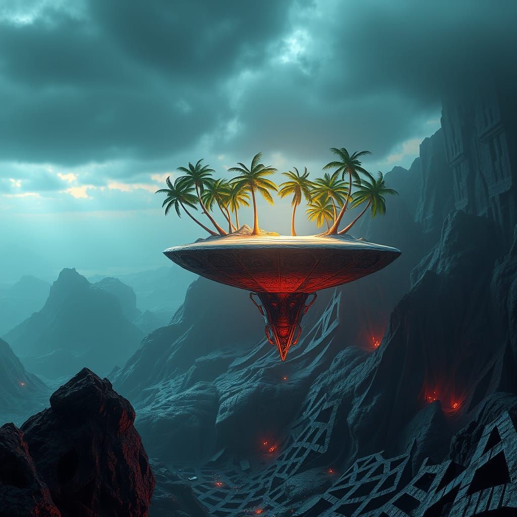 Floating Island Paradise Above Hellscape