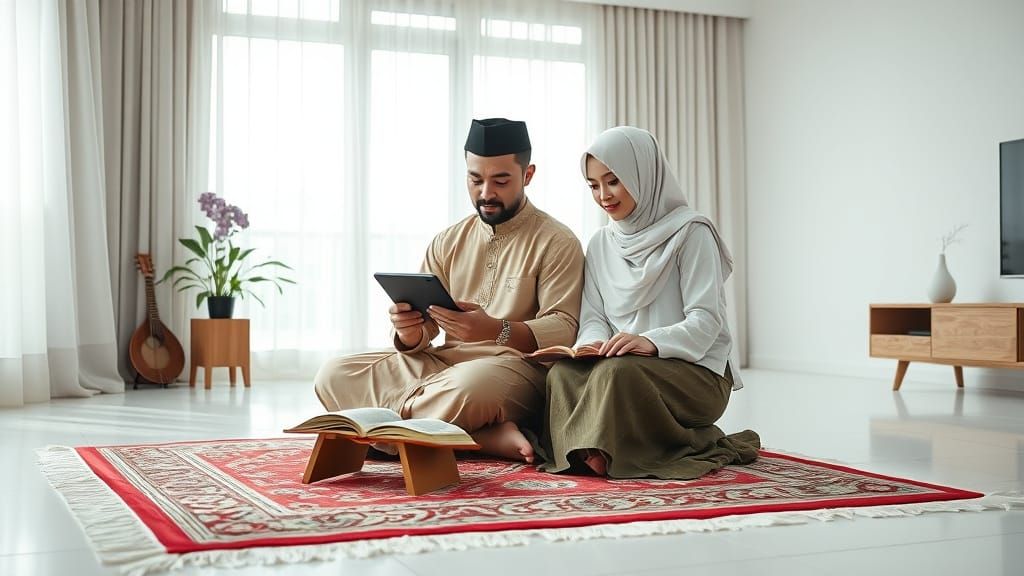 Muslim Couple Studying in Bright Modern Living Room