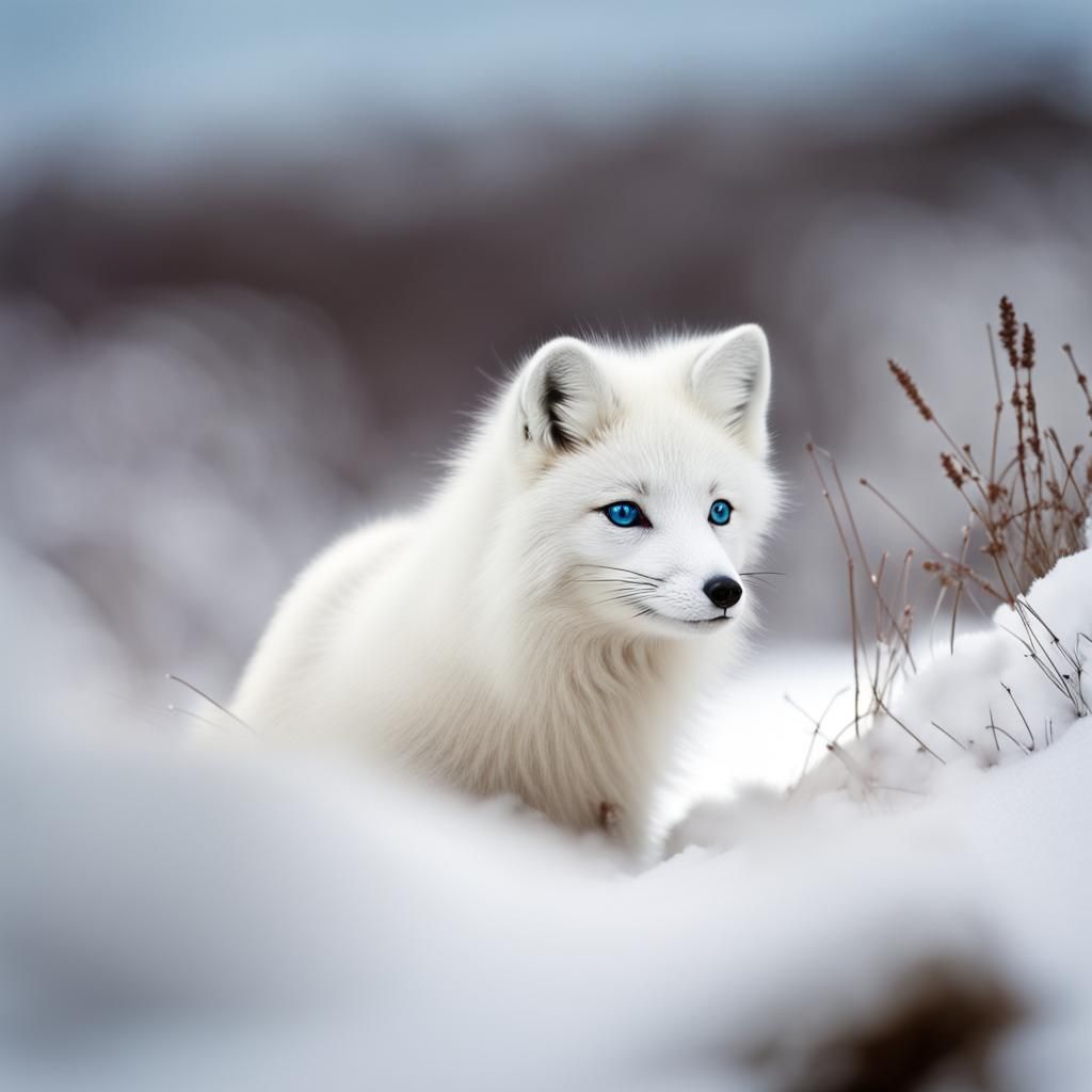 Blue-Eyed Arctic Fox in Snowscape