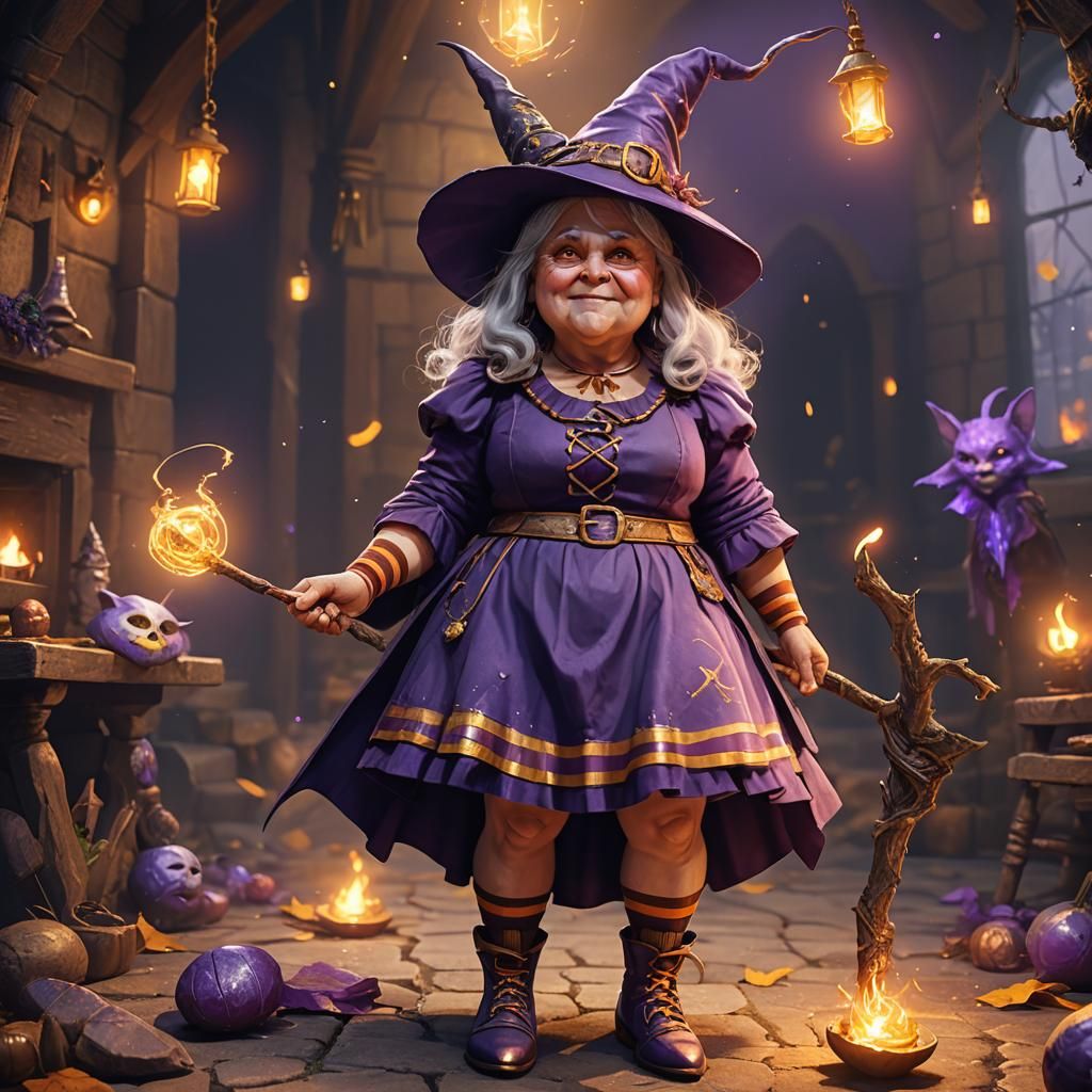 Chubby Purple Witch Portrait in Fantasy Concept Art