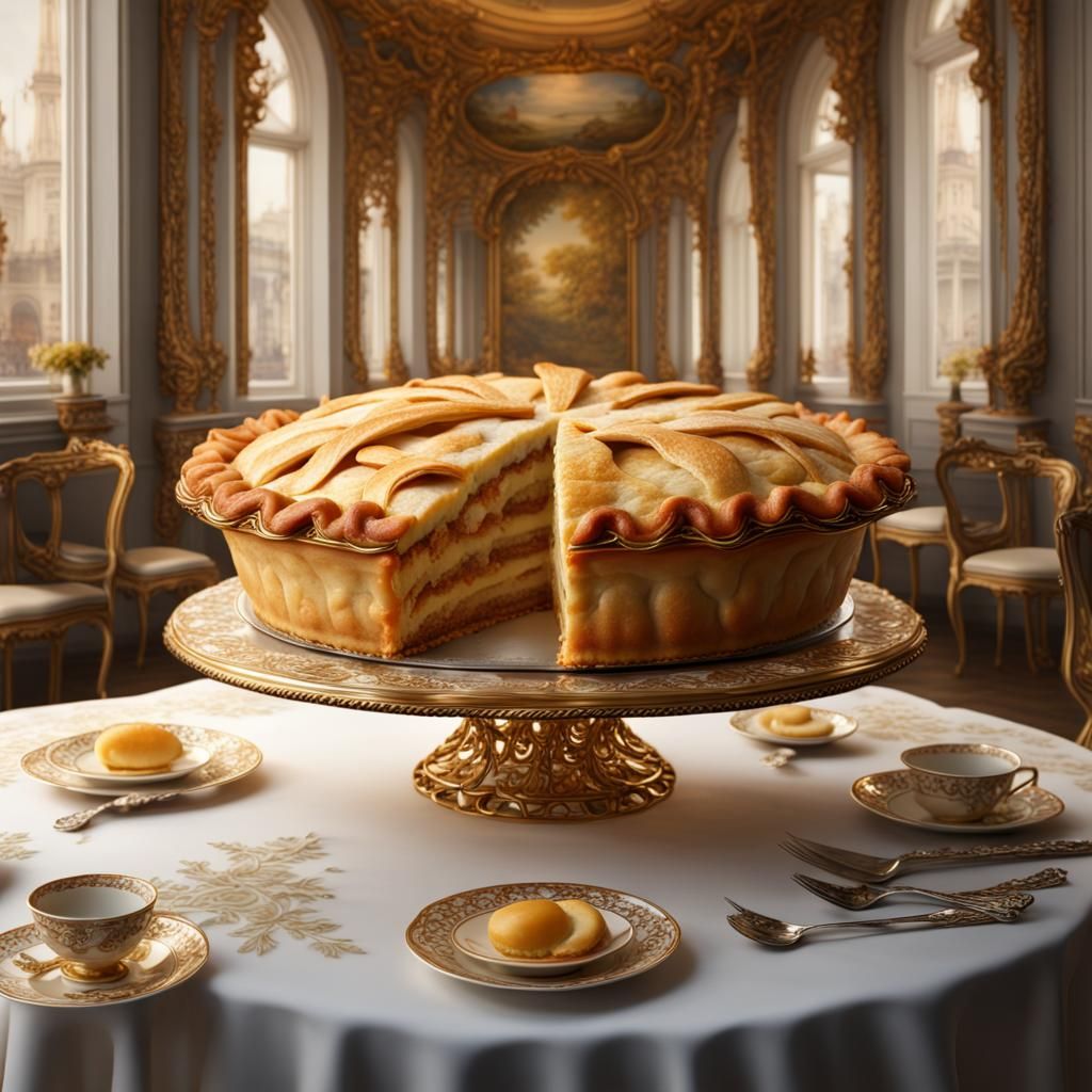 Opulent Apple Pie in Paris: Detailed Digital Painting