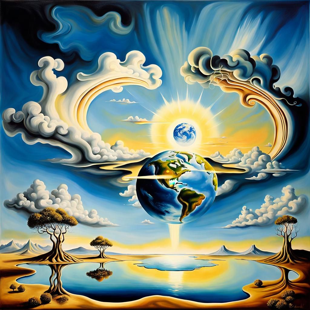 Surreal Heavenly Sunshine Through Clouds, Dali Style